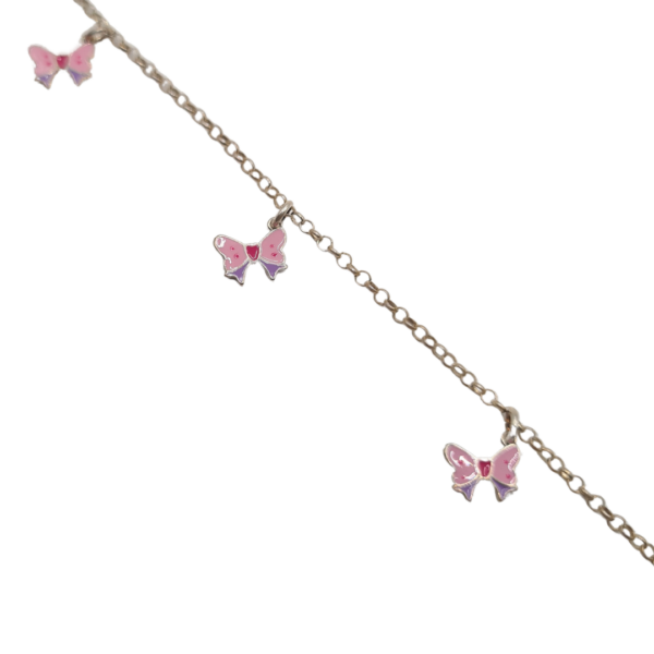 Pulsera plata Lazo rosa