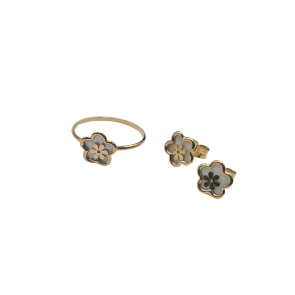 Conjunto comunión oro amarillo flor nácar