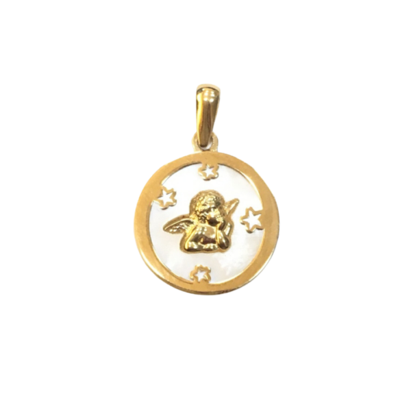 Medalla oro amarillo Ángel de la guarda nacar