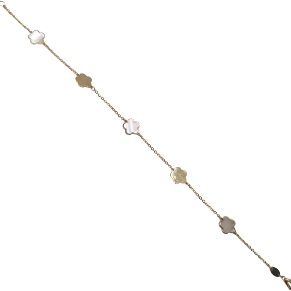 Pulsera oro amarillo flor nacar