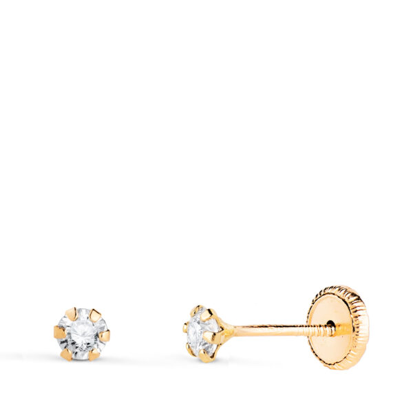 PENDIENTES ORO AMARILLO 6 GARRAS CON CIRCONITA. ANCHO 3 MM CIERRE TUERCA N5695-3AT