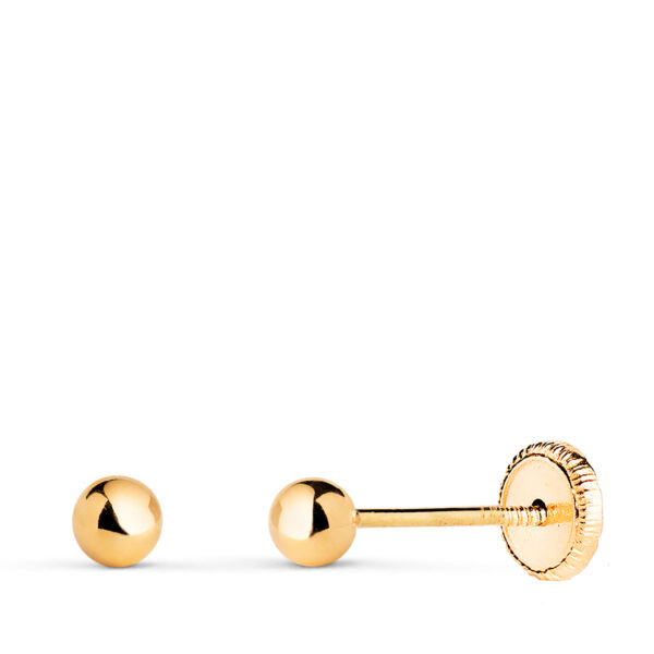 PENDIENTES ORO AMARILLO BOLA LISA BRILLA HUECA. ANCHO 3 MM. CIERRE TUERCA N7004-3AT