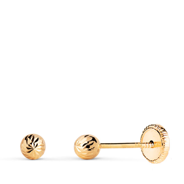 PENDIENTES ORO AMARILLO BOLA TALLADA HUECA. ANCHO 3 MM. CIERRE TUERCA N7002-3AT