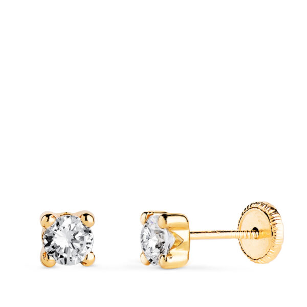 PENDIENTES ORO AMARILLO CIRCONITA 4MM CON 4 GARRAS. ANCHO 4,5 MM. CIERRE TUERCA N5700-4AT