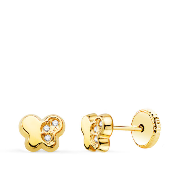 PENDIENTES ORO AMARILLO MARIPOSA CON CIRCONITA 5,5 X 4,5 MM. CIERRE TUERCA N5914-4AT