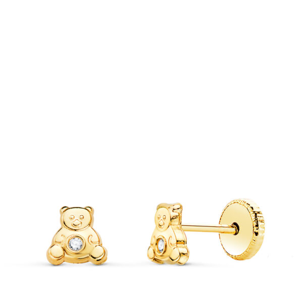 PENDIENTES ORO AMARILLO OSO CON CIRCONITA 4,5 X 4,5 MM. CIERRE TUERCA N3000-3AT