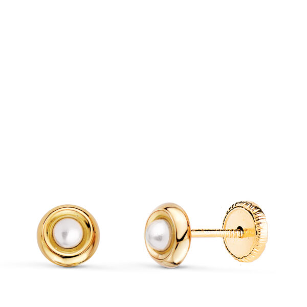 PENDIENTES ORO AMARILLO REDONDOS CON PERLAS DE 2,5MM. ANCHO 5MM. CIERRE TUERCA N3960-3ATP