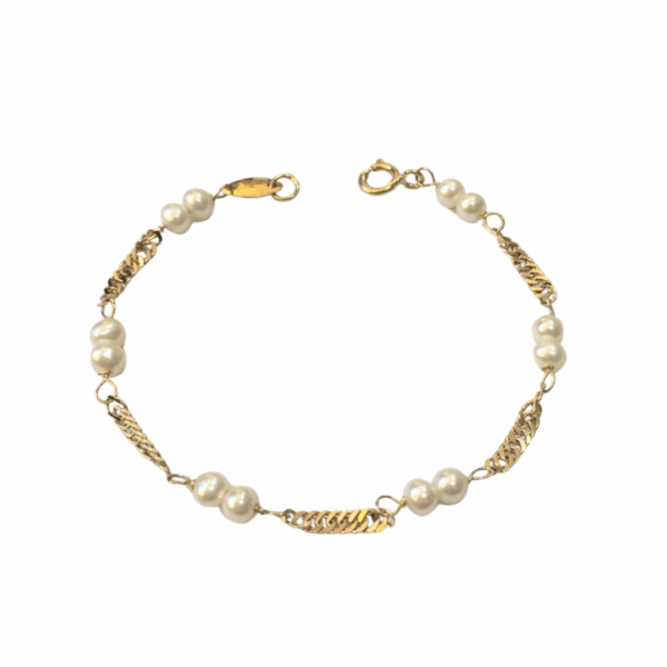 Esclava bebe oro amarillo barbada con doble perla