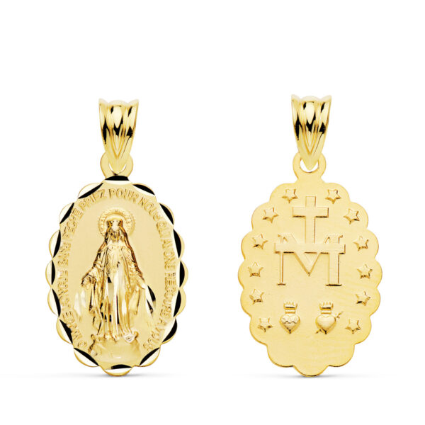 MEDALLA ORO AMARILLO VIRGEN MILAGROSA OVAL TALLADA 19X11 MM