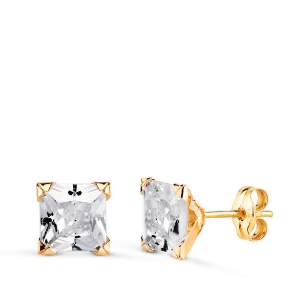 Pendientes oro amarillo con circonita cuadrada con 4 garras 6mm