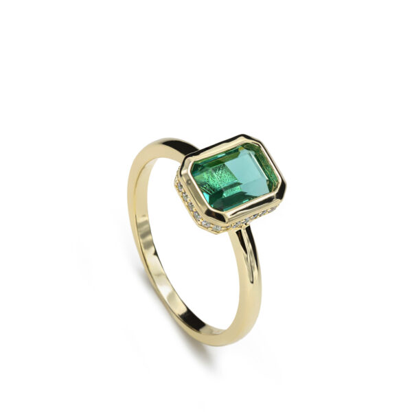 ANILLOS CON PIEDRAS DE PLATA TALLA ESMERALDA TONO AVENTURINE Y CIRCONITAS