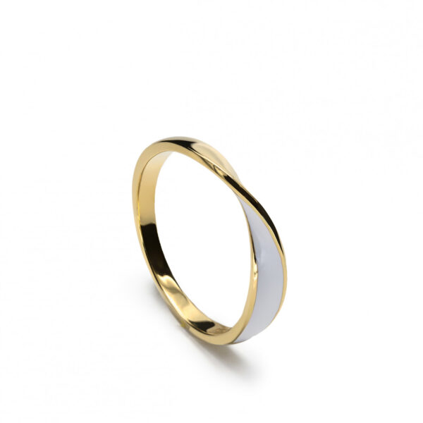 ANILLOS FINOS DE PLATA DISEÑO IRREGULAR ESMALTE BLANCO