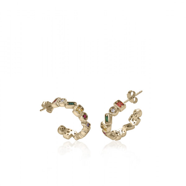 PENDIENTES AROS PEQUEÑOS DISEÑO PIEDRAS MULTICOLORES