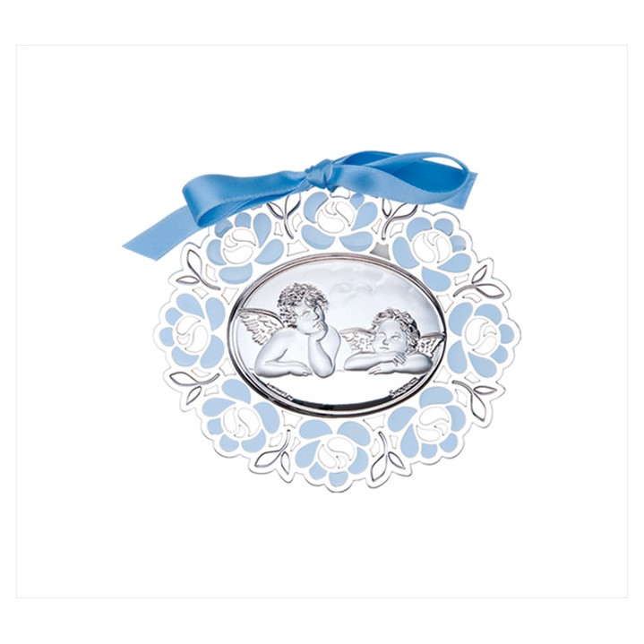 Medallón bebé ángel de la guarda azul