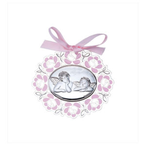Medallón bebé ángel de la guarda rosa