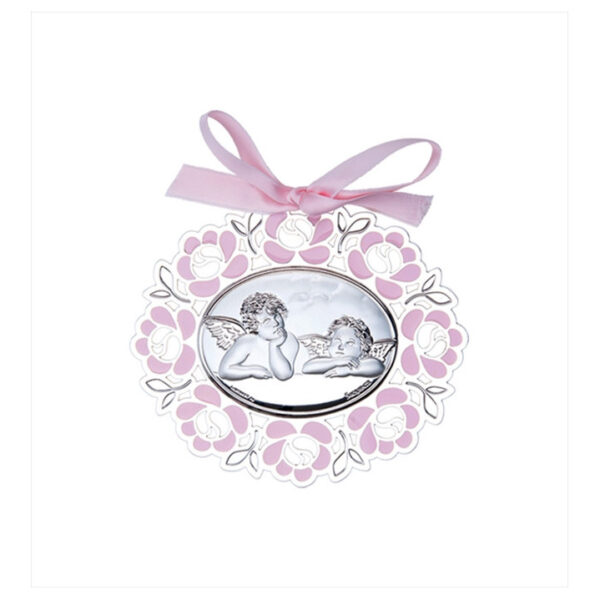 Medallón bebé ángel de la guarda rosa