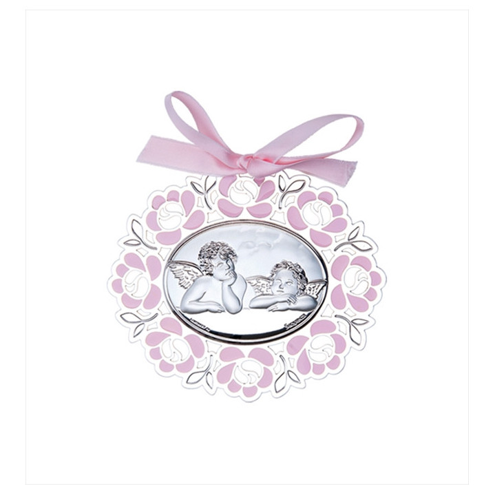 Medallón bebé ángel de la guarda rosa