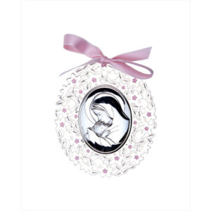 Medallón bebé calado oval virgen con niño rosa