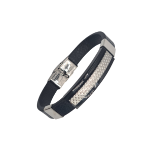Pulsera Radom cuero negra-plata 19cm