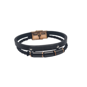 Pulsera Sosnowiec cuero negra-rose 19cm