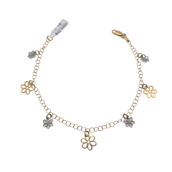 Pulsera18 quilates oro bicolor flores 18cm