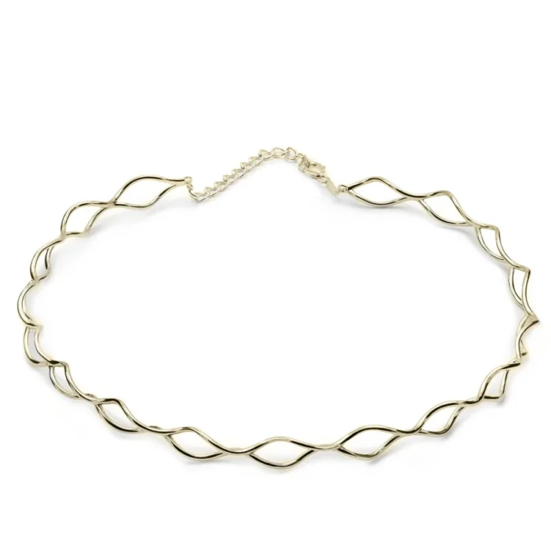 CHOKER RÍGIDO DISEÑO ZIG ZAG DE PLATA BAÑADA EN ORO