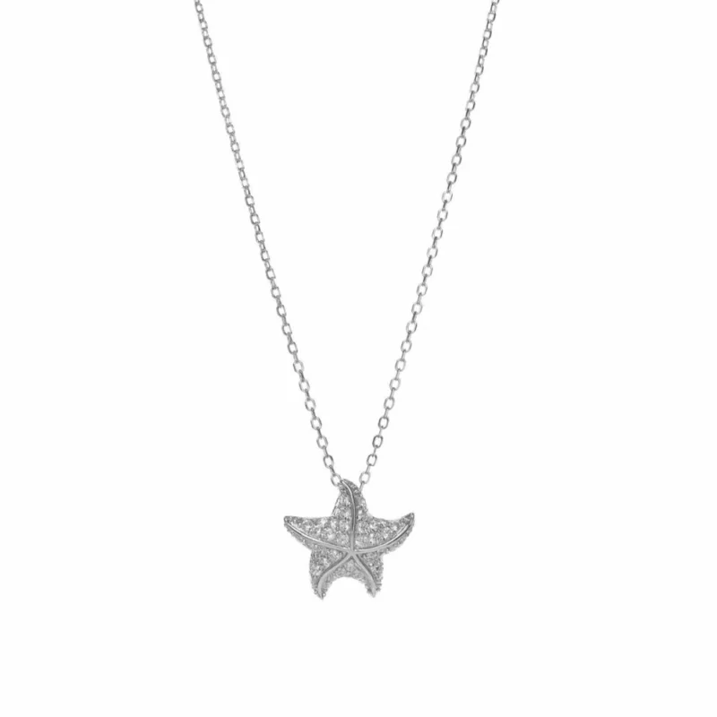 COLGANTE BRILLANTE DE PLATA DISEÑO DE ESTRELLA DE MAR CON CIRCONITAS