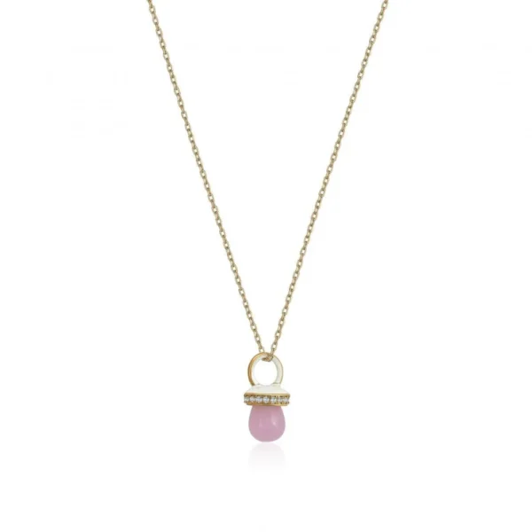 COLGANTES PLATA ORIGINALES CON MOTIVO DE CHUPETE DE CUARZO ROSA Y ESMALTE BLANCO