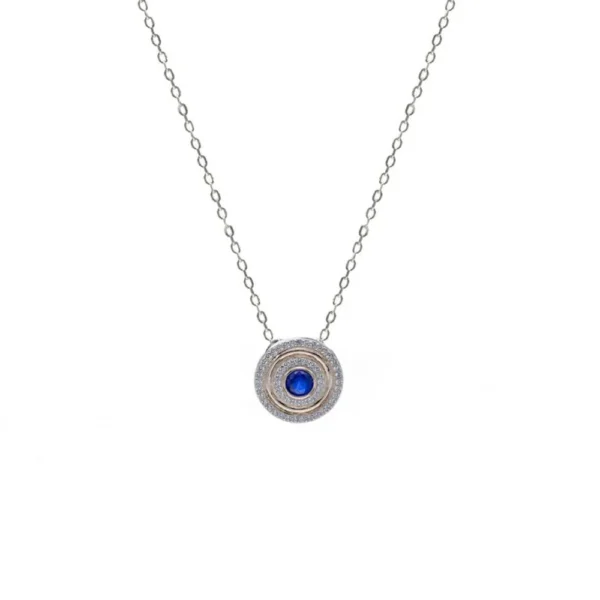 COLLAR MEDALLA CON CIRCONITAS Y GEMA CENTRAL AZUL