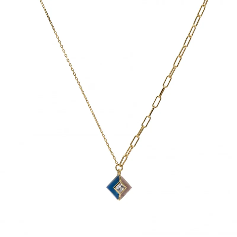 COLLARES CON PIEDRAS DISEÑO CUADRADO DE RODONITA Y ÁGATA AZUL