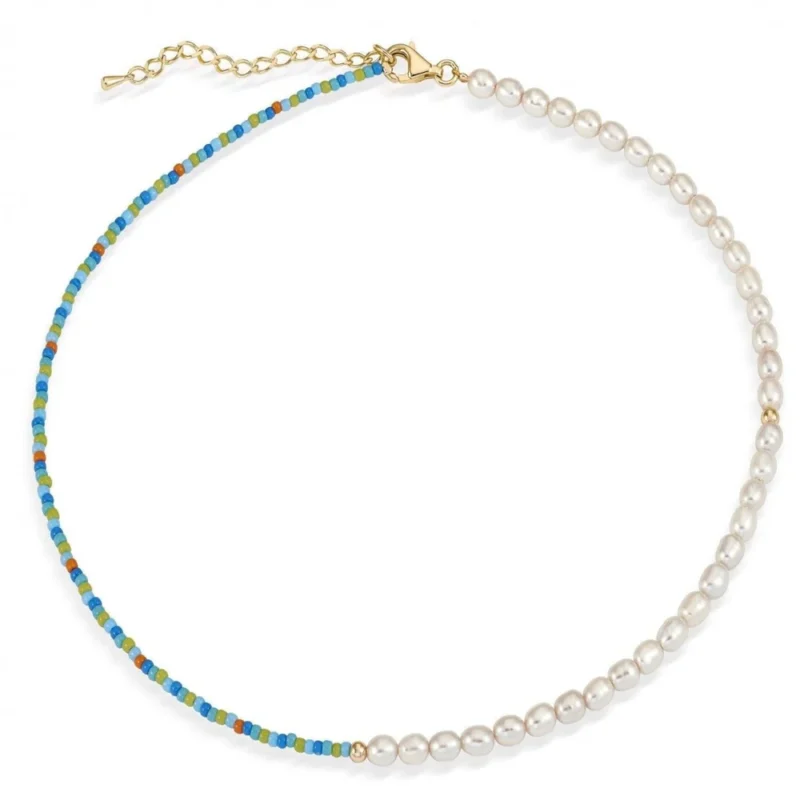 COLLARES CORTOS DISEÑO DIVIDIDO DE PERLAS Y BOLAS