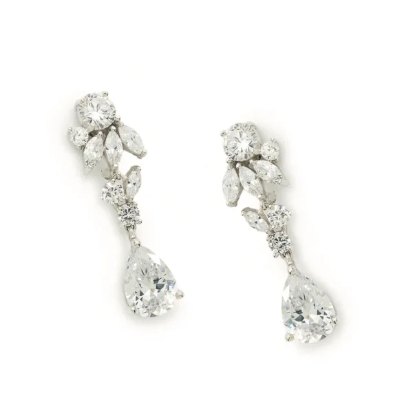 PENDIENTES DE NOVIA PEQUEÑOS DISEÑO FLORAL CON CIRCONITAS