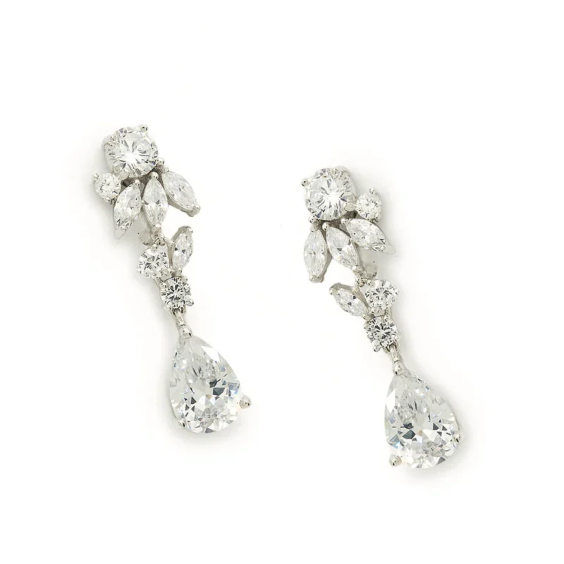 PENDIENTES DE NOVIA PEQUEÑOS DISEÑO FLORAL CON CIRCONITAS
