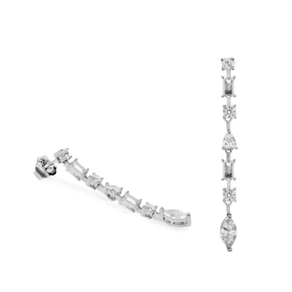 PENDIENTES DE PLATA CON CIRCONITAS BLANCAS GEOMÉTRICAS