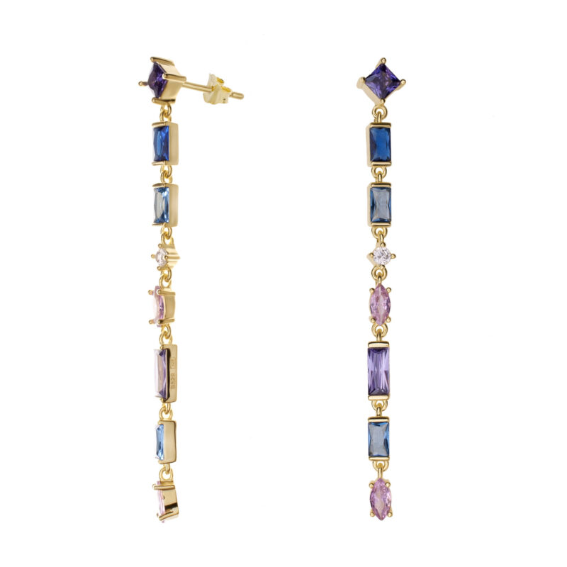 PENDIENTES LARGOS DE GEMAS DISEÑO MULTICOLOR