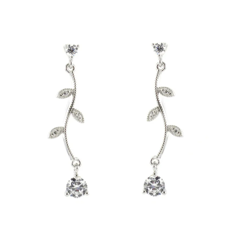 PENDIENTES LARGOS FINOS DISEÑO NATURE CON CIRCONITA