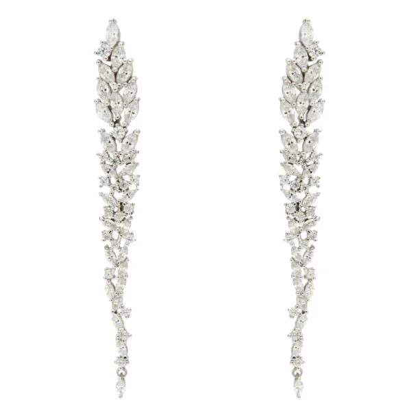 PENDIENTES LARGOS NOVIA CON CIRCONITAS DISEÑO FLORAL