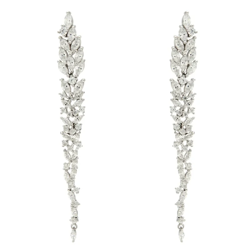 PENDIENTES LARGOS NOVIA CON CIRCONITAS DISEÑO FLORAL