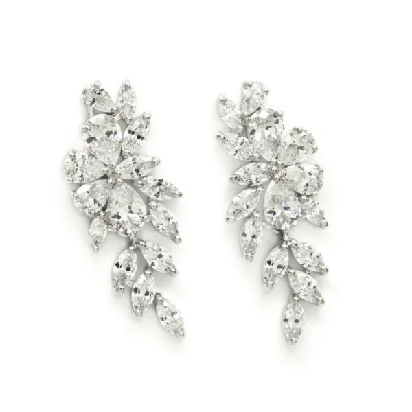 PENDIENTES LARGOS NOVIA DE PLATA DISEÑO ESTILO NATURE CON CIRCONITAS