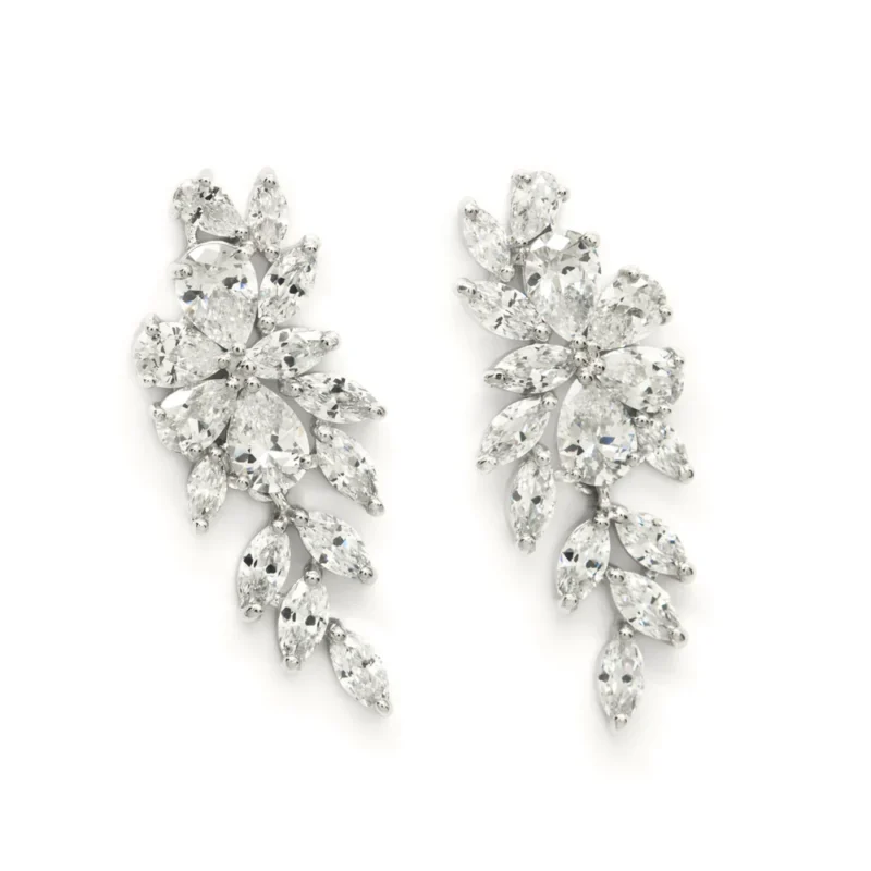 PENDIENTES LARGOS NOVIA DE PLATA DISEÑO ESTILO NATURE CON CIRCONITAS