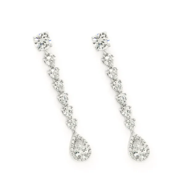 PENDIENTES LARGOS NOVIA DE PLATA ESTILO LINEAL CON CIRCONITAS