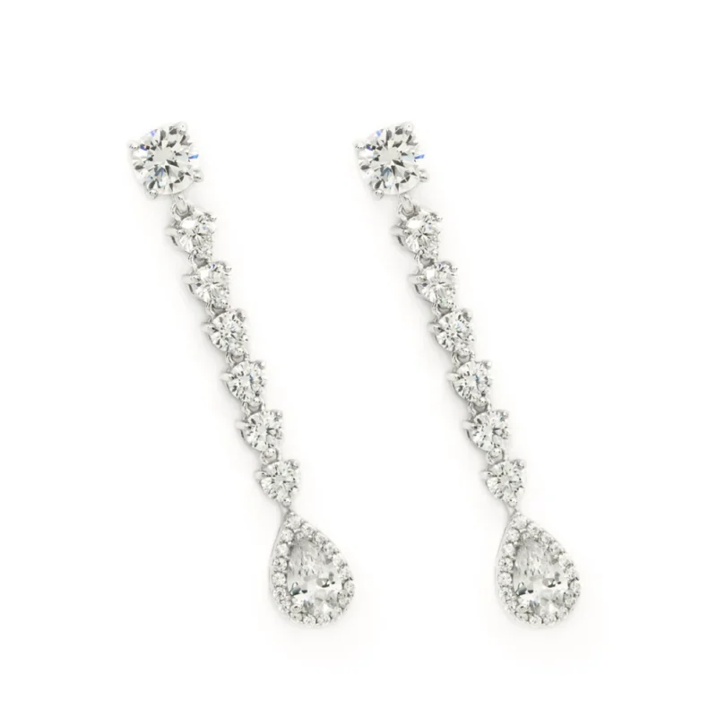 PENDIENTES LARGOS NOVIA DE PLATA ESTILO LINEAL CON CIRCONITAS
