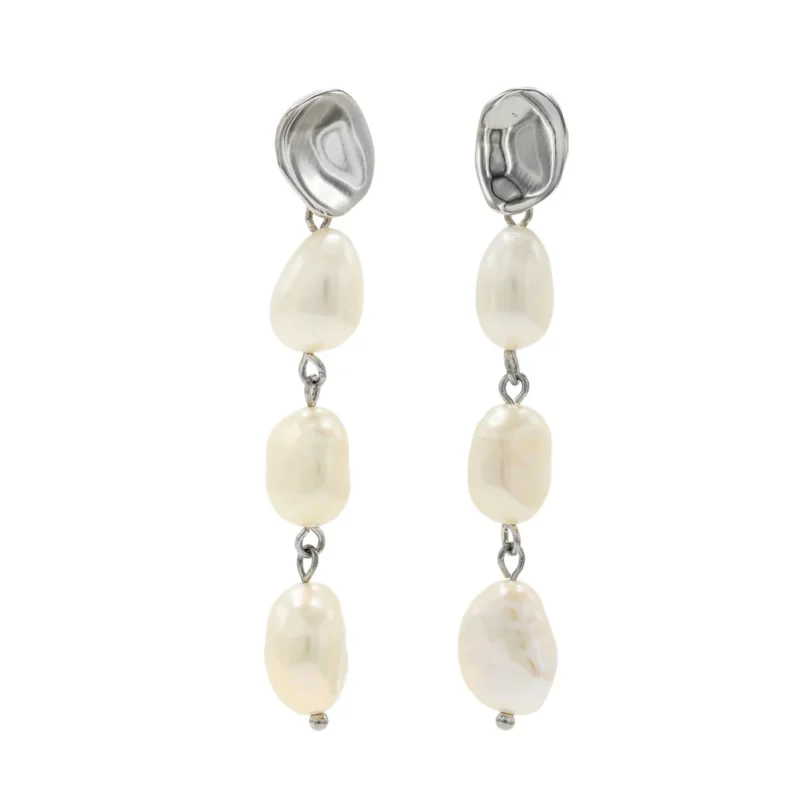 PENDIENTES LARGOS PERLAS DISEÑO LÍQUIDO IRREGULAR