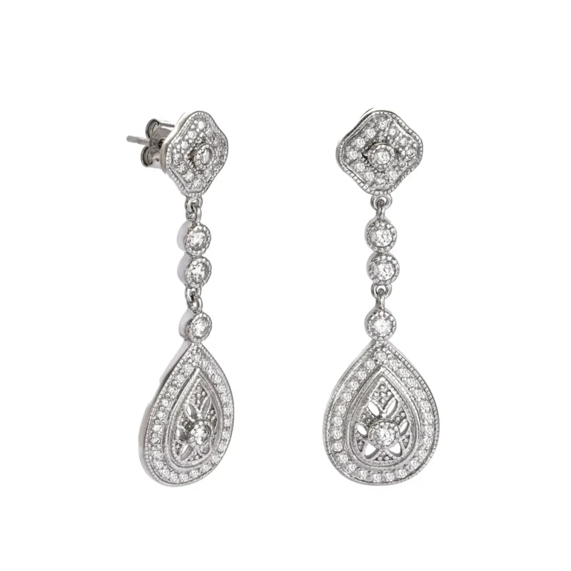 PENDIENTES NOVIA DE PLATA SWAROVSKI DISEÑO GOTA CON CIRCONITA