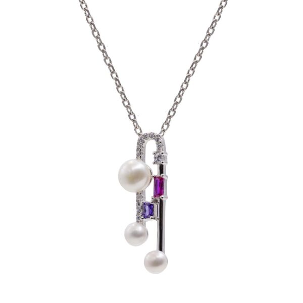 COLGANTE DE PLATA CON PERLAS Y PIEDRAS FUCSIA Y LILA