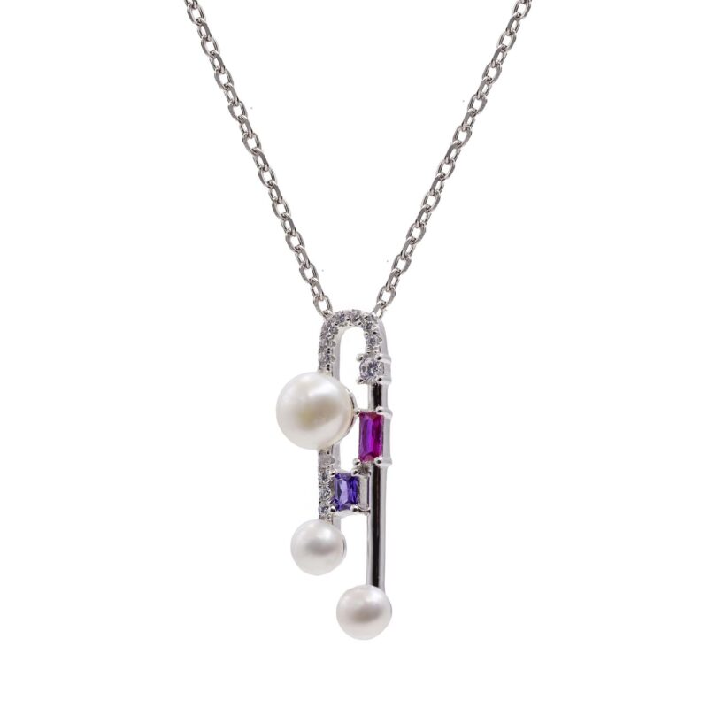 COLGANTE DE PLATA CON PERLAS Y PIEDRAS FUCSIA Y LILA