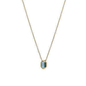 COLLAR CON PIEDRA HEXAGONAL BAÑO DORADO TONO AGUAMARINA
