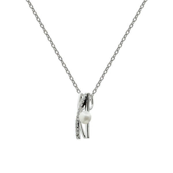 COLLAR DE PLATA CRUZADO CON CIRCONITA Y PERLA