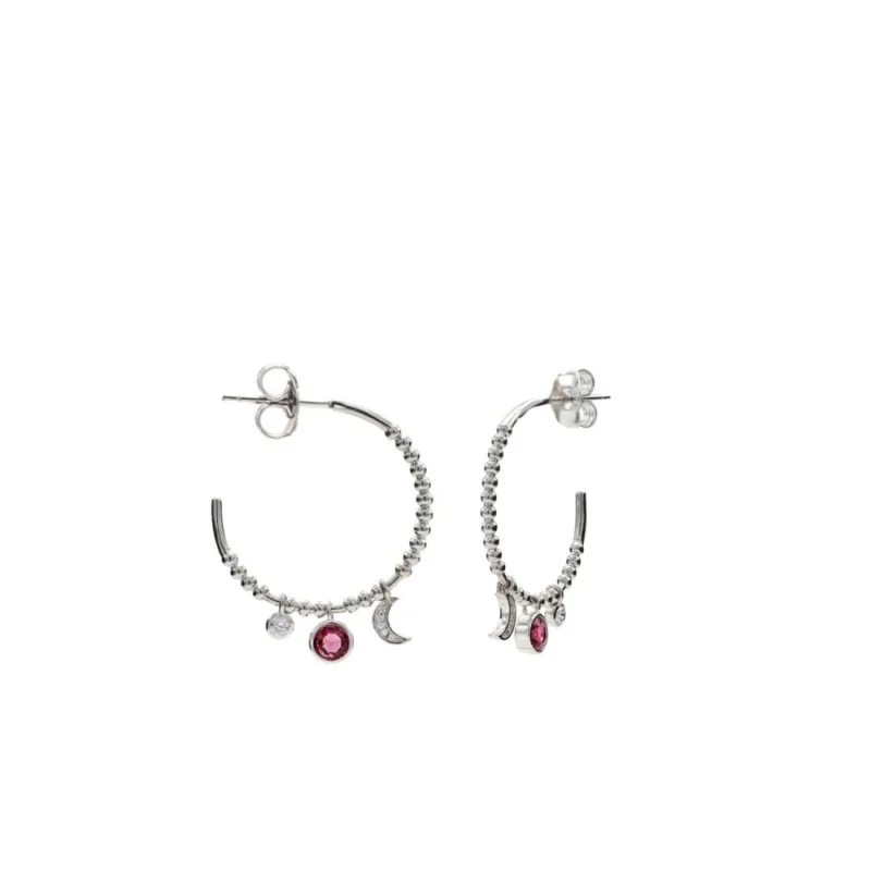 PENDIENTES AROS CON COLGANTES MOTIVO DE LUNA Y CÍRCULO