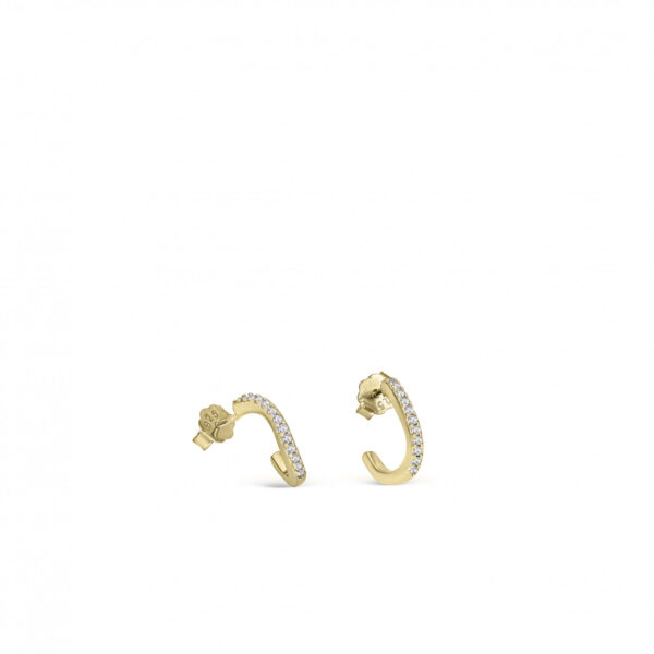 PENDIENTES AROS MUY PEQUEÑOS CURVILÍNEOS CON CIRCONITAS Y BAÑO DE ORO
